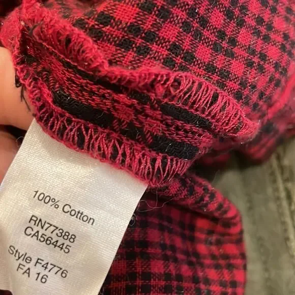Madewell Red Black Plaid Boat Neck 3/4 Sleeve Cotton Top Womens Small Buffalo - Picture 4 of 5